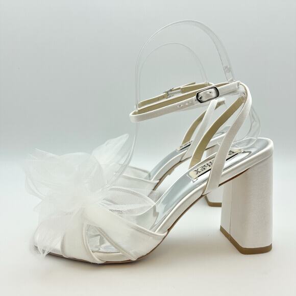 Badgley Mischka Tess Heeded Sandals US 8.5M EU 39 White Tulle Bow Bride NIB - Picture 7 of 12